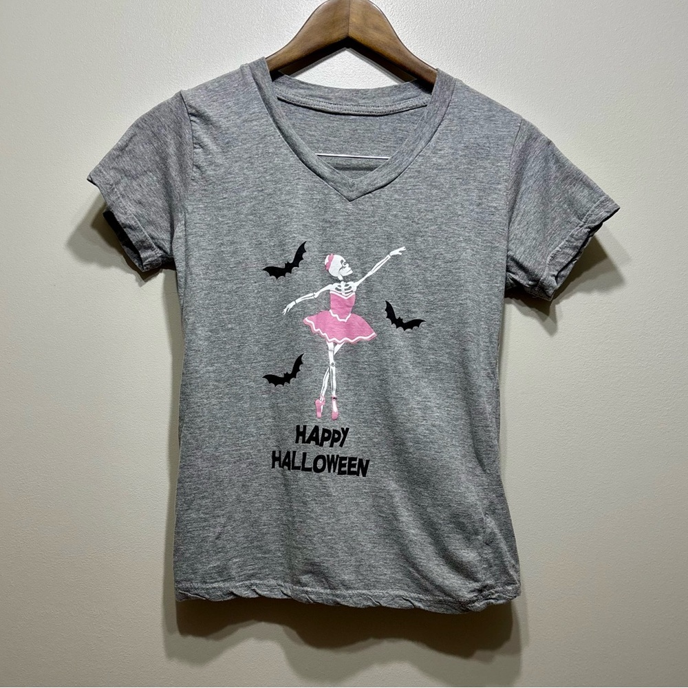 Halloween Ballerina Dance Teacher Graphic V-Neck Tee Shirt Top XS - Picture 5 of 5